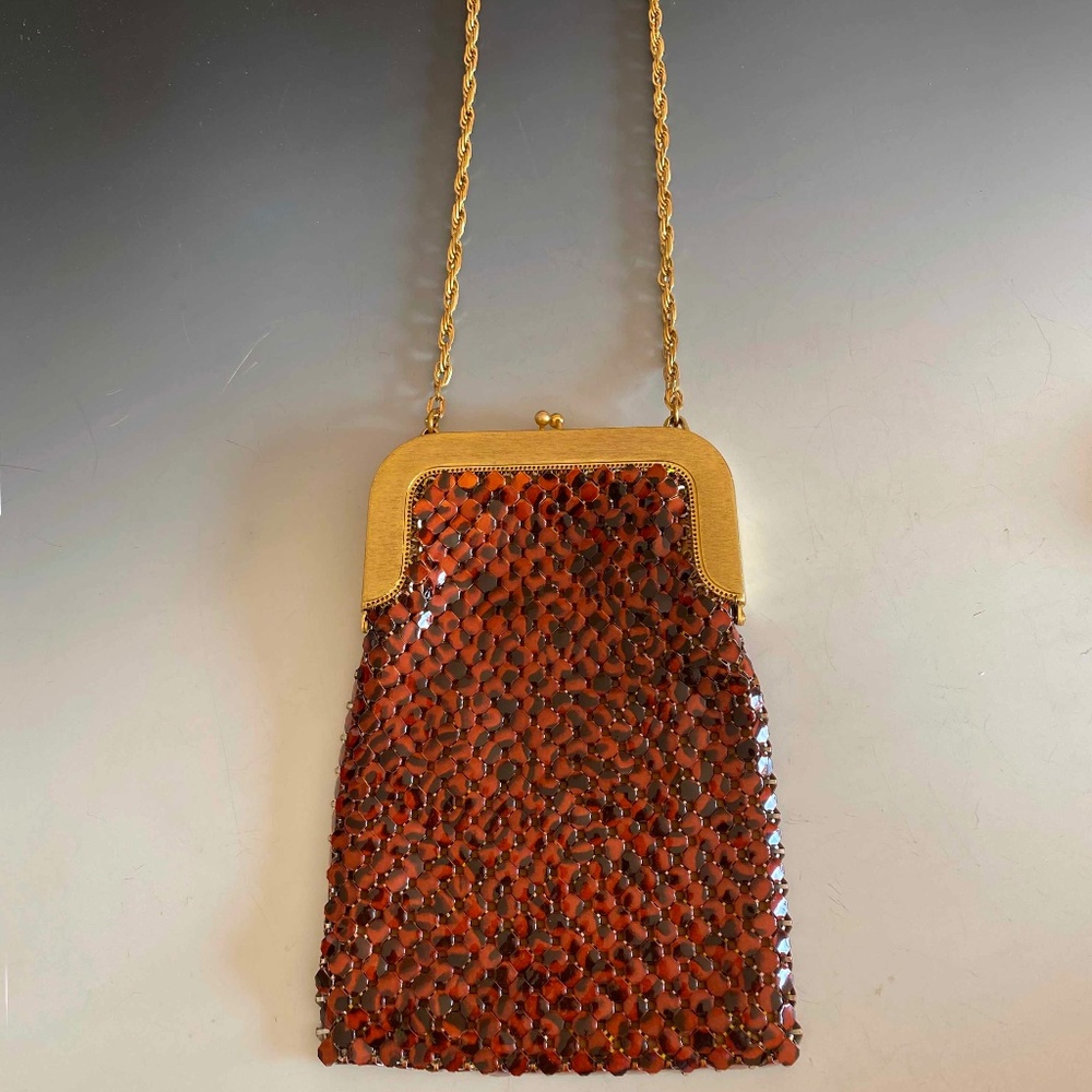1960s Whiting & Davis Bag Tortoise Red & Black Mesh